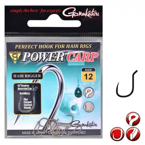 Carlige Gamakatsu - Power Carp Hair Rigger Barbless Nr. 12